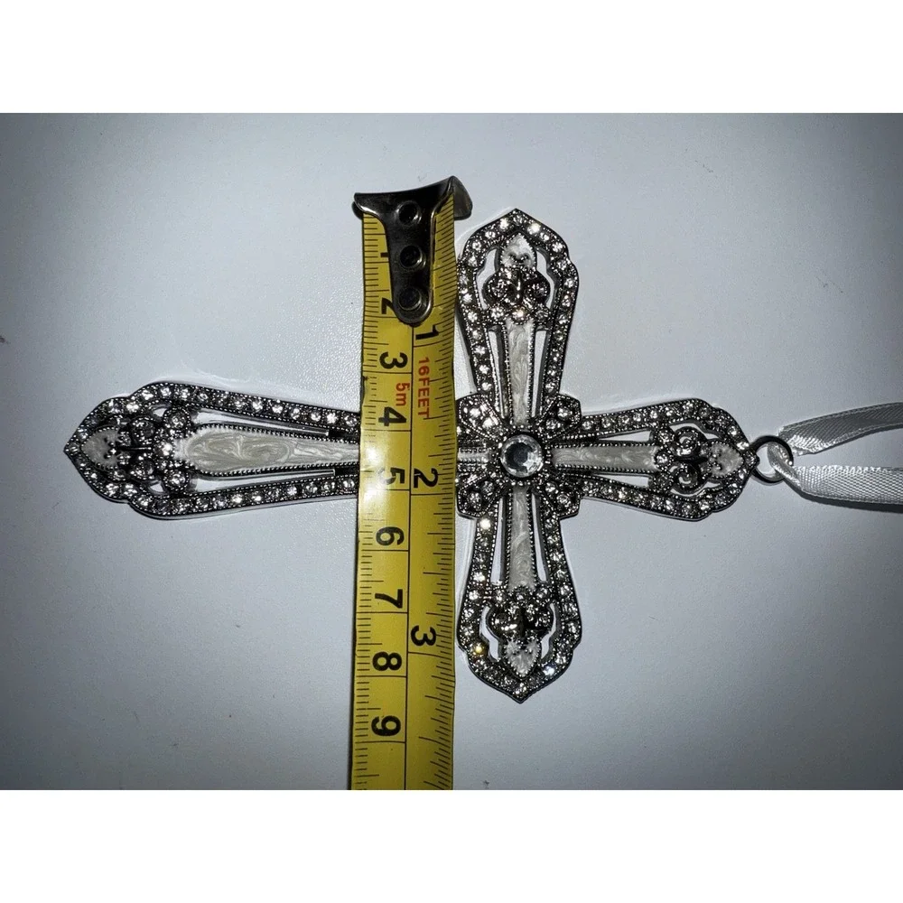 NIB Lenox Cross Christmas Tree Ornament Silver Clear Mother of Pearl‎ Enamel  G